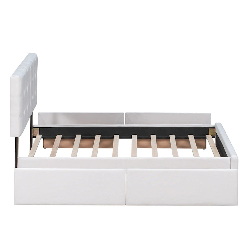 Queen Upholstered Platform Bed with Classic Headboard and 4 Drawers, No Box Spring Needed, Linen Fabric
