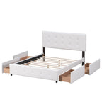 Queen Upholstered Platform Bed with Classic Headboard and 4 Drawers, No Box Spring Needed, Linen Fabric