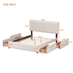 Queen Upholstered Platform Bed with Classic Headboard and 4 Drawers, No Box Spring Needed, Linen Fabric