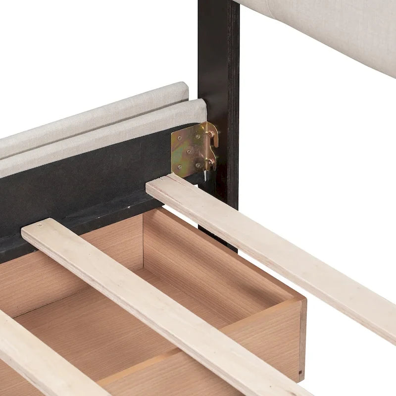 Queen Upholstered Platform Bed with Classic Headboard and 4 Drawers, No Box Spring Needed, Linen Fabric