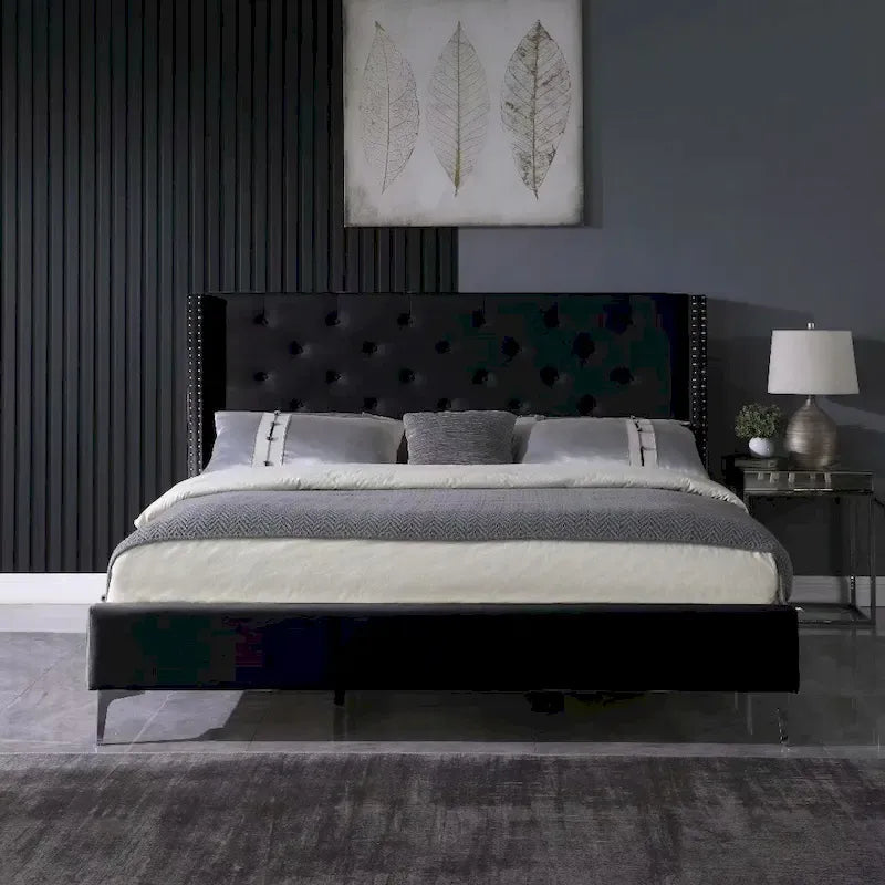 Velvet Upholstered Platform Bed - California King