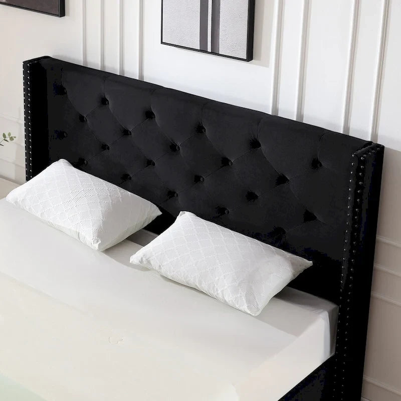 Velvet Upholstered Platform Bed - California King