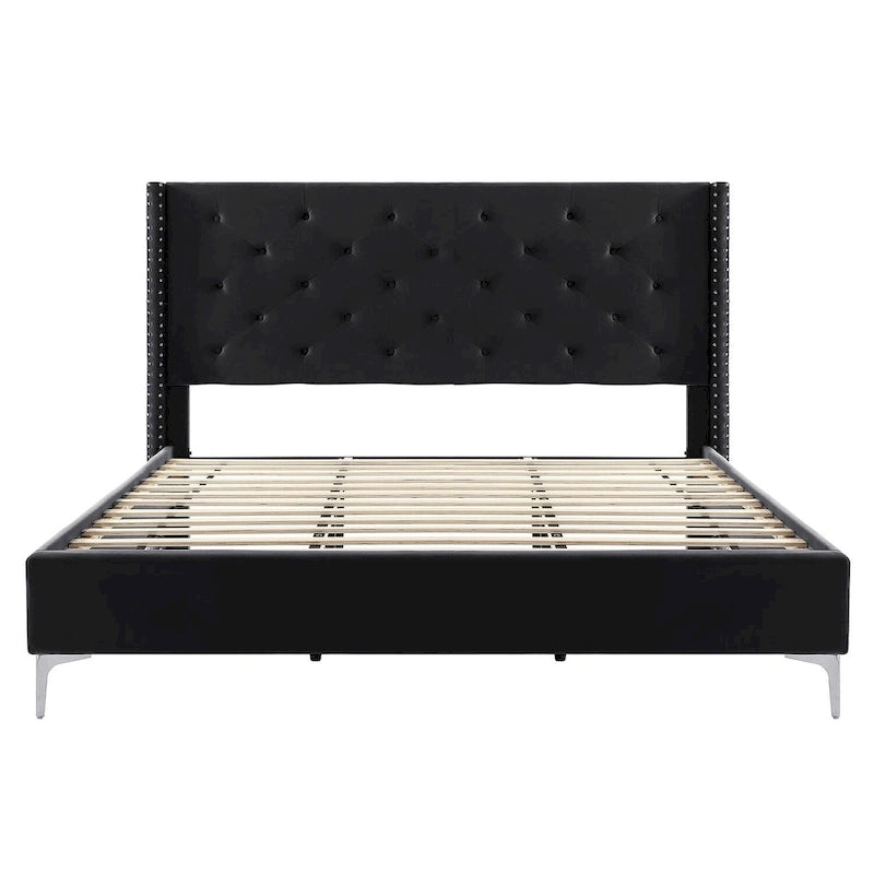 Velvet Upholstered Platform Bed - California King