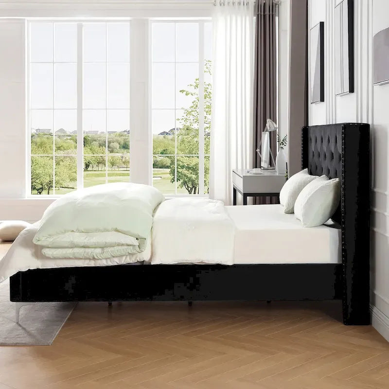 Velvet Upholstered Platform Bed - California King