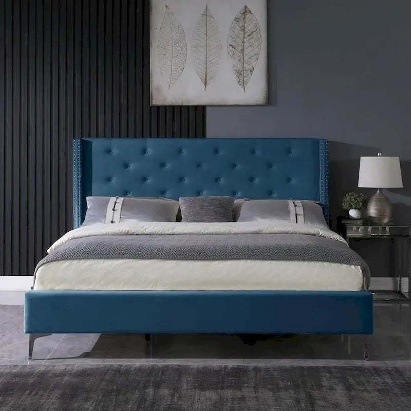 Velvet Upholstered Platform Bed - California King
