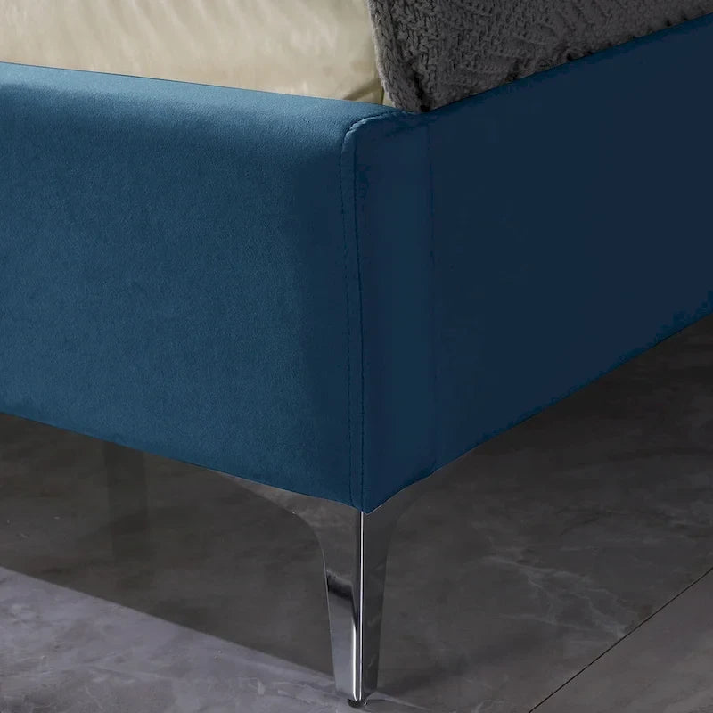Velvet Upholstered Platform Bed - California King