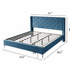 Velvet Upholstered Platform Bed - California King