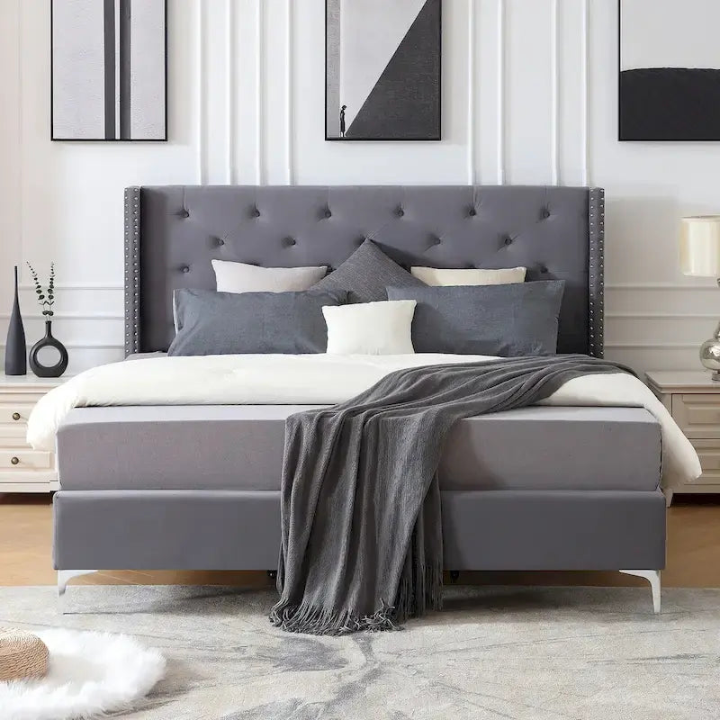 Velvet Upholstered Platform Bed - California King