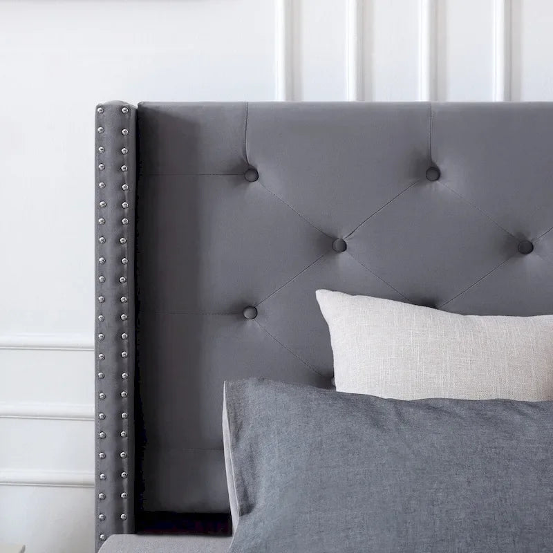 Velvet Upholstered Platform Bed - California King