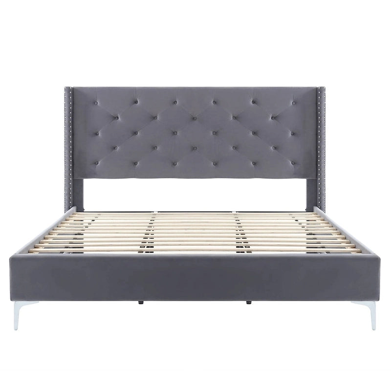 Velvet Upholstered Platform Bed - California King