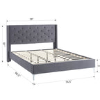 Velvet Upholstered Platform Bed - California King