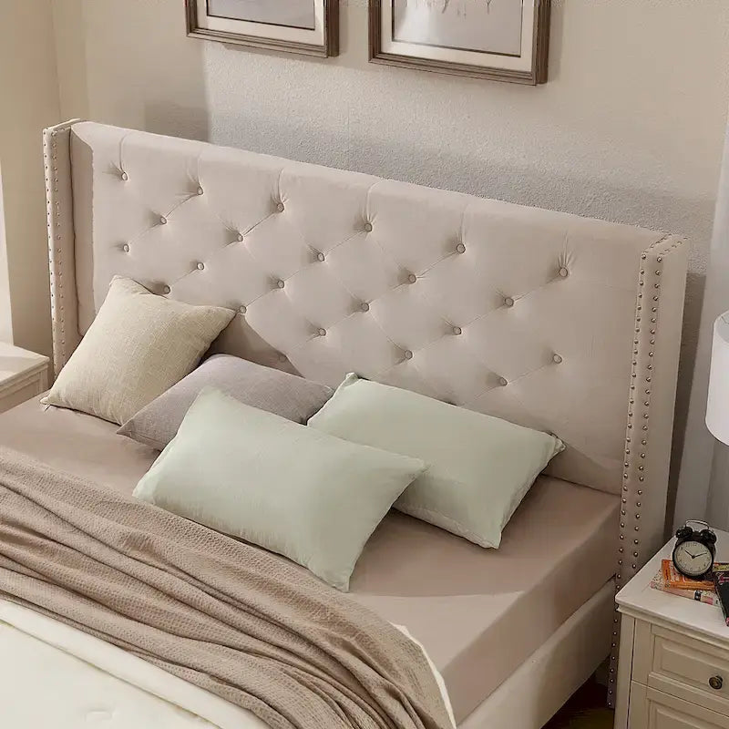 Velvet Upholstered Platform Bed - California King