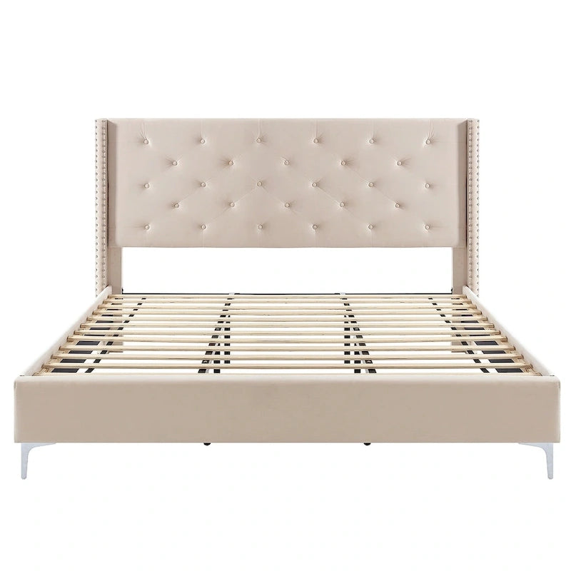 Velvet Upholstered Platform Bed - California King