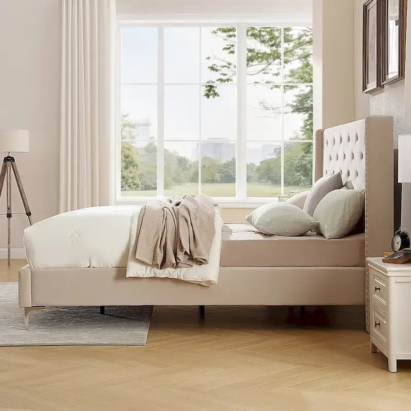 Velvet Upholstered Platform Bed - California King