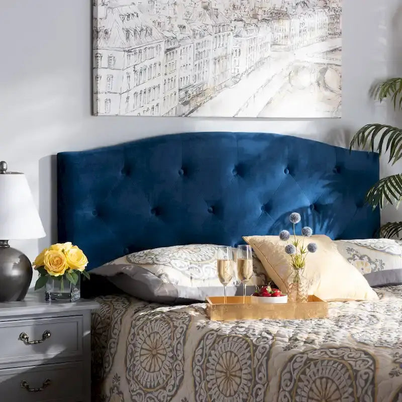 Navy Blue Velvet Tufted Headboard - Full Size