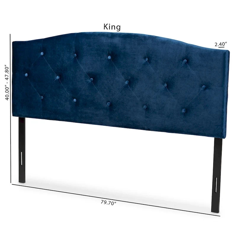 Navy Blue Velvet Tufted Headboard - Full Size