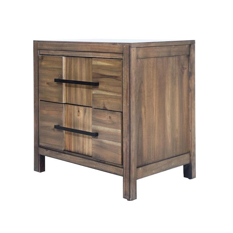 Solid Wood 2-Drawer Nightstand - Light Oak/Espresso/Grey