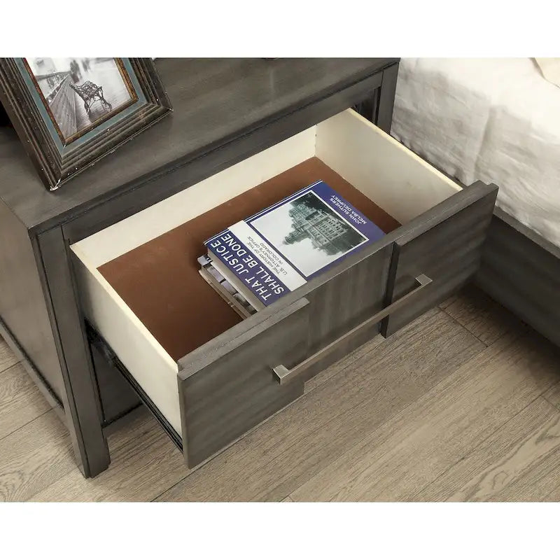 Solid Wood 2-Drawer Nightstand - Light Oak/Espresso/Grey