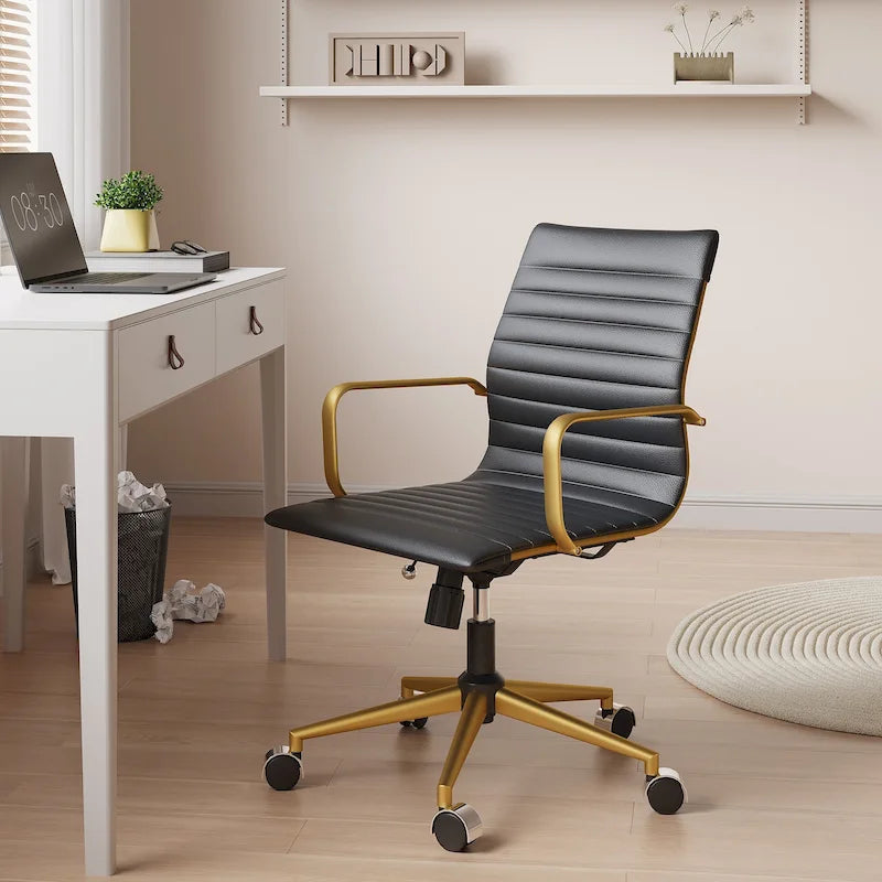 Black Ribbed Swivel Office Chair with Tilt Function