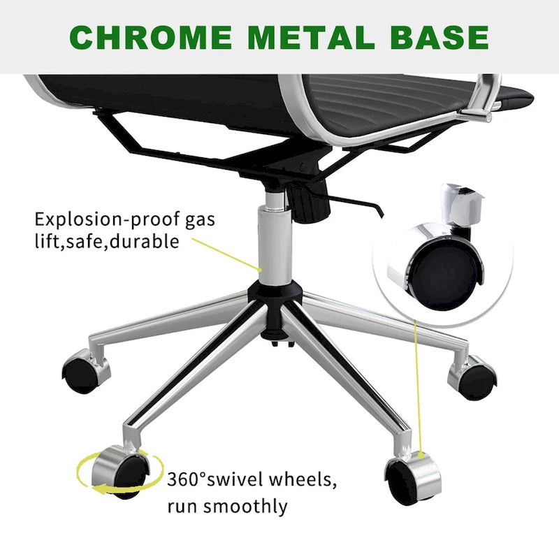 Black Ribbed Swivel Office Chair with Tilt Function