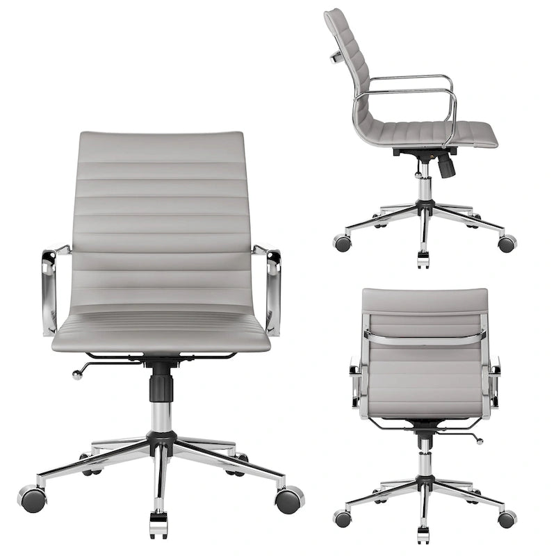 Black Ribbed Swivel Office Chair with Tilt Function