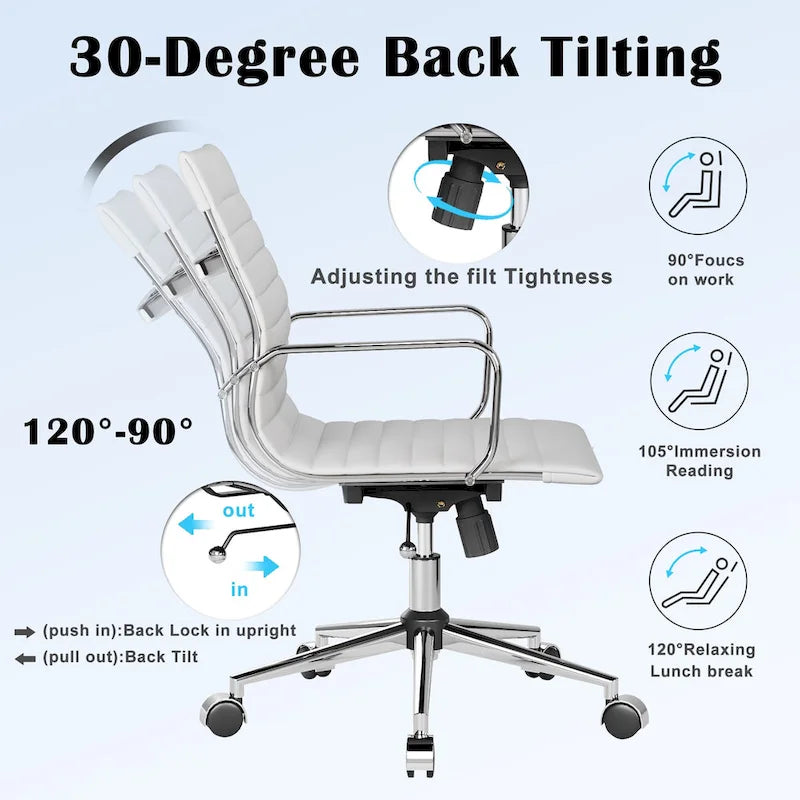 Black Ribbed Swivel Office Chair with Tilt Function