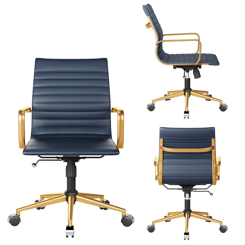 Black Ribbed Swivel Office Chair with Tilt Function