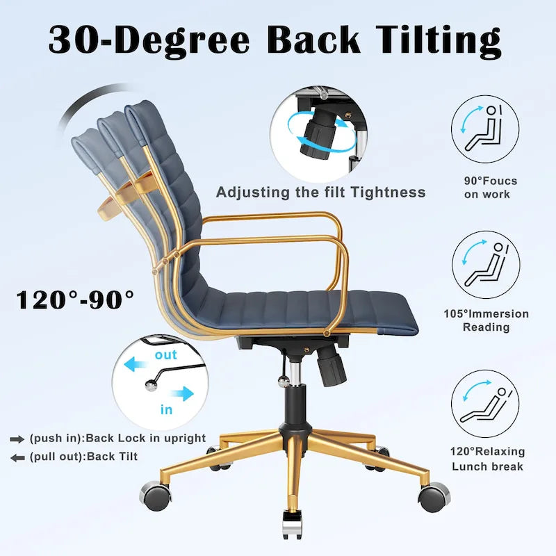 Black Ribbed Swivel Office Chair with Tilt Function