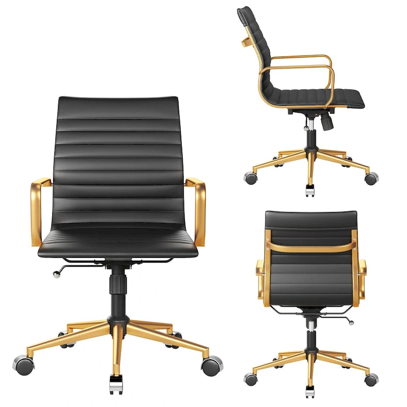 Black Ribbed Swivel Office Chair with Tilt Function