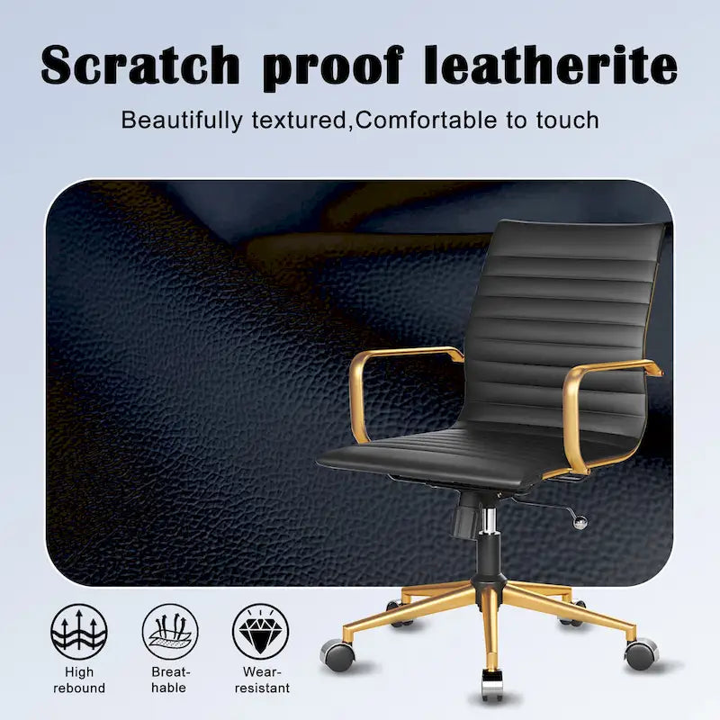 Black Ribbed Swivel Office Chair with Tilt Function