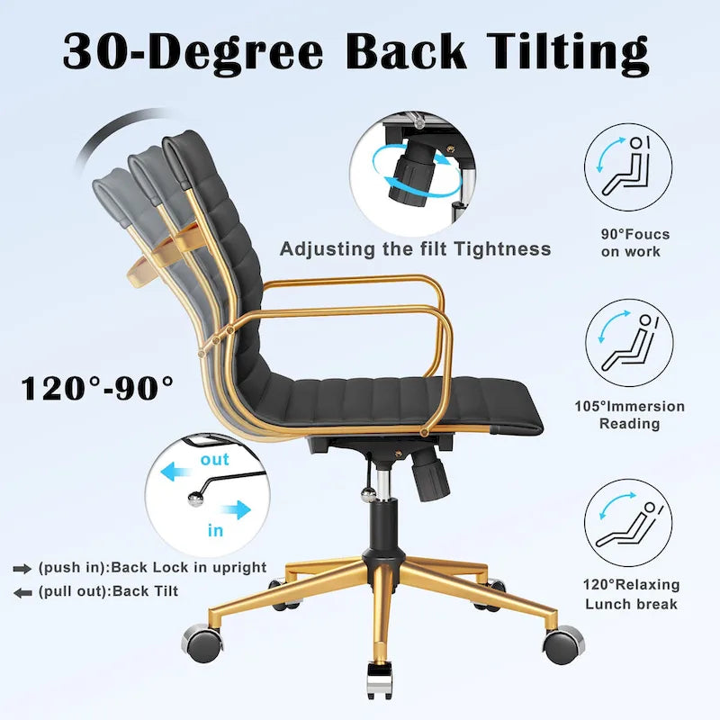 Black Ribbed Swivel Office Chair with Tilt Function