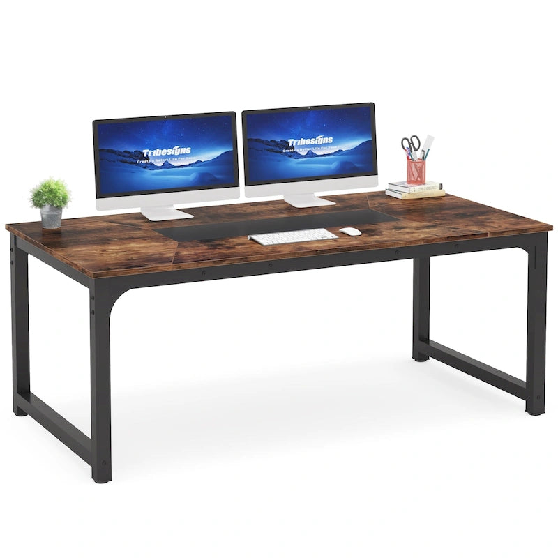 70.87  Large Computer Office Desk, Conference Table Rustic Brown