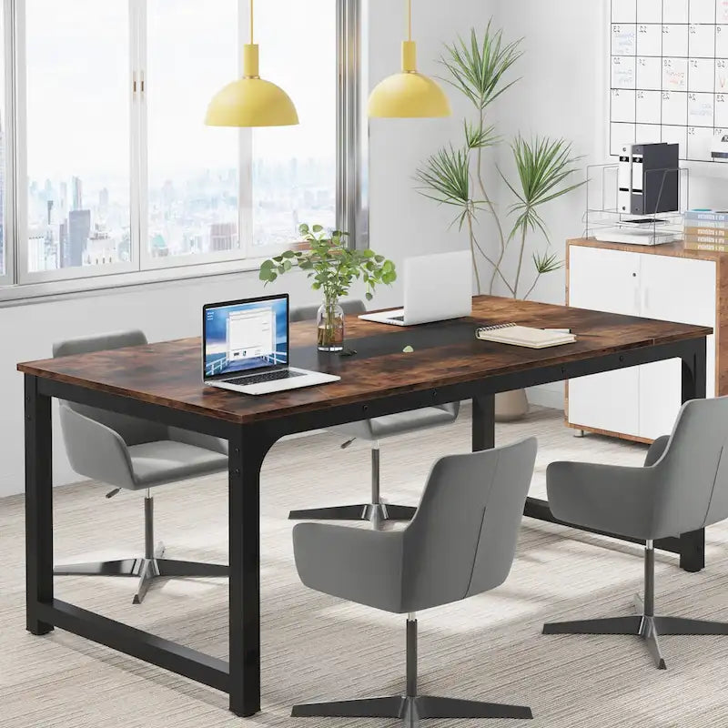 70.87  Large Computer Office Desk, Conference Table Rustic Brown