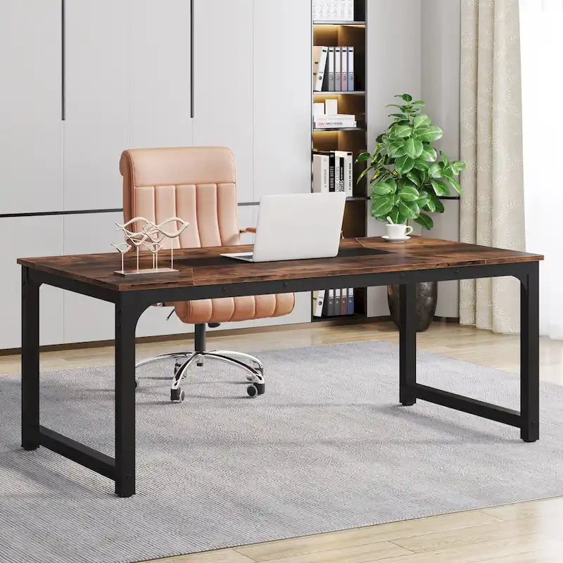 70.87  Large Computer Office Desk, Conference Table Rustic Brown
