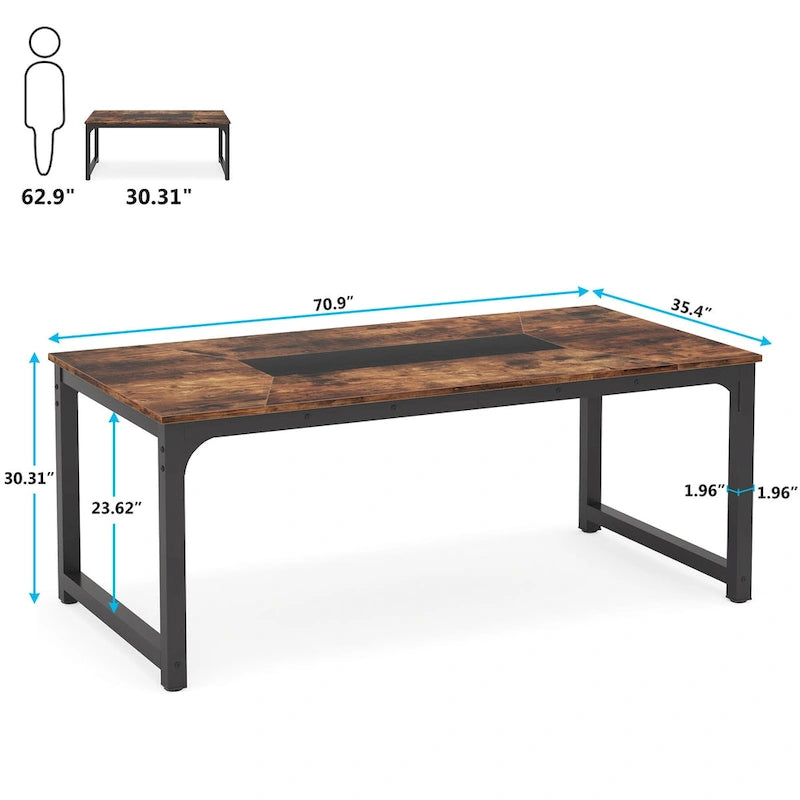70.87  Large Computer Office Desk, Conference Table Rustic Brown