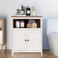 White and Brown Wood 2-Door Bathroom Storage Cabinet - 30.25  H x 23.63  W x 12.4  D