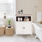 White and Brown Wood 2-Door Bathroom Storage Cabinet - 30.25  H x 23.63  W x 12.4  D