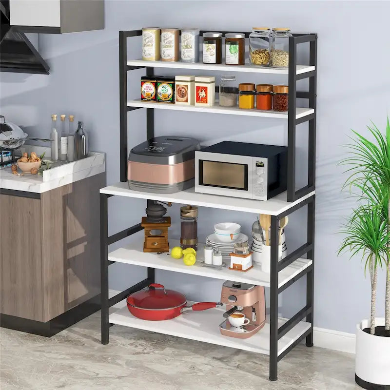 5-Tier Kitchen Bakers Rack with Hutch - Brown/Black/White
