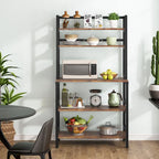 5-Tier Kitchen Bakers Rack with Hutch - Brown/Black/White