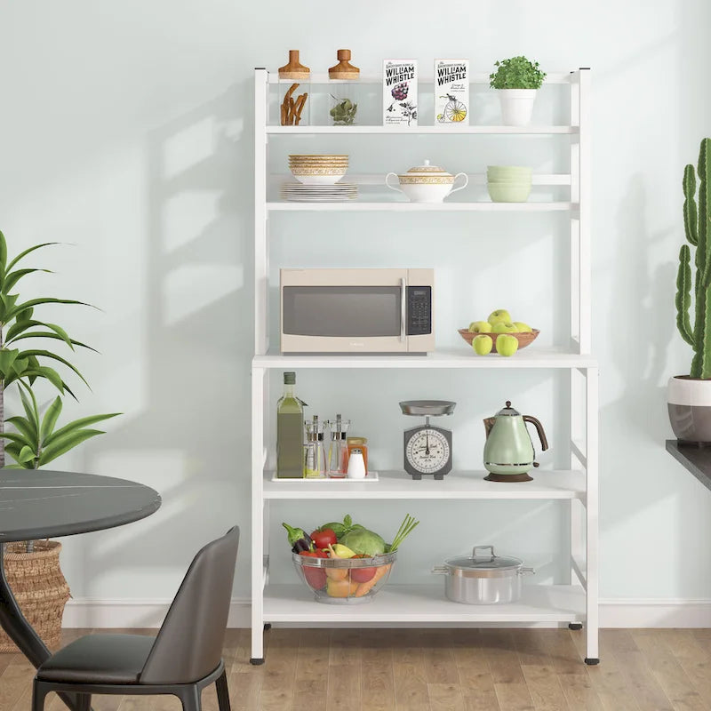 5-Tier Kitchen Bakers Rack with Hutch - Brown/Black/White