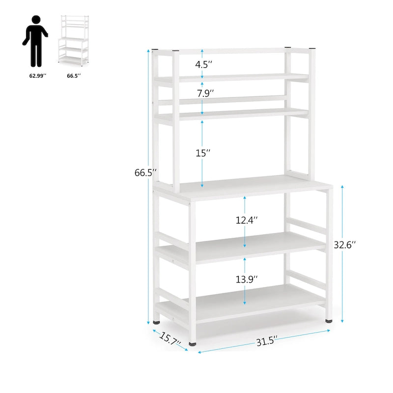 5-Tier Kitchen Bakers Rack with Hutch - Brown/Black/White
