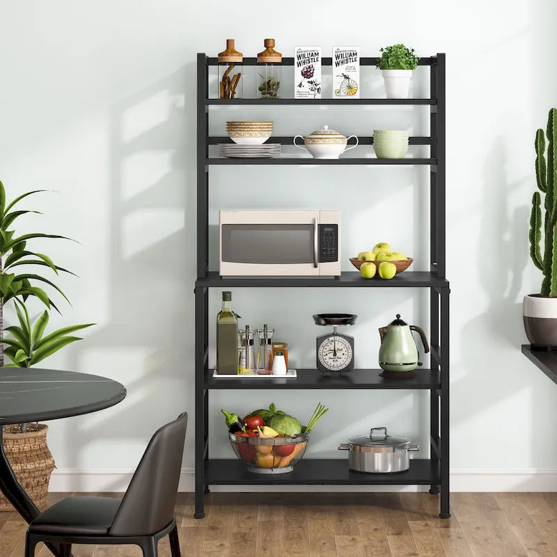 5-Tier Kitchen Bakers Rack with Hutch - Brown/Black/White