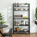 5-Tier Kitchen Bakers Rack with Hutch - Brown/Black/White