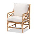 White and Natural Rattan Armchair with Cushion