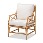 White and Natural Rattan Armchair with Cushion
