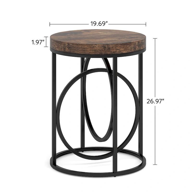 White Marble Round End Table with Gold O-Shaped Base - 20 inch