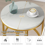 White Marble Round End Table with Gold O-Shaped Base - 20 inch