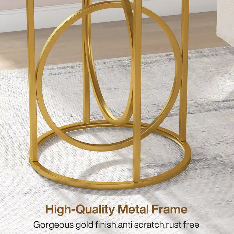 White Marble Round End Table with Gold O-Shaped Base - 20 inch