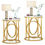 White Marble Round End Table with Gold O-Shaped Base - 20 inch
