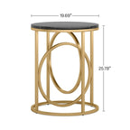 White Marble Round End Table with Gold O-Shaped Base - 20 inch
